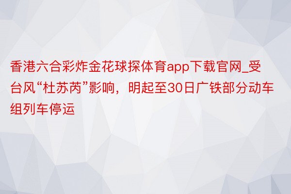 香港六合彩炸金花球探体育app下载官网_受台风“杜苏芮”影响，明起至30日广铁部分动车组列车停运