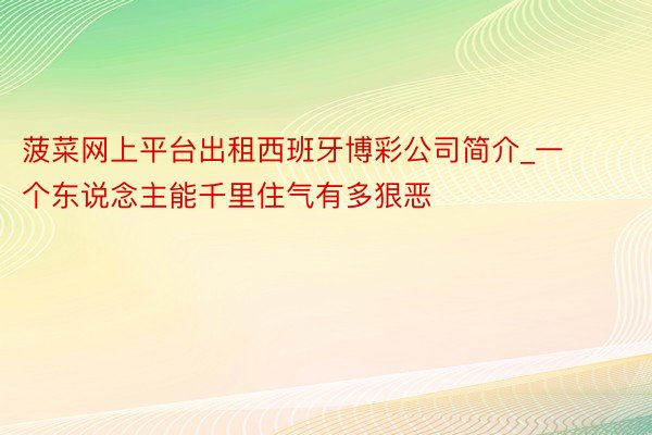 菠菜网上平台出租西班牙博彩公司简介_一个东说念主能千里住气有多狠恶