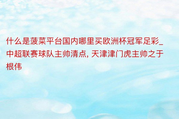 什么是菠菜平台国内哪里买欧洲杯冠军足彩_中超联赛球队主帅清点, 天津津门虎主帅之于根伟